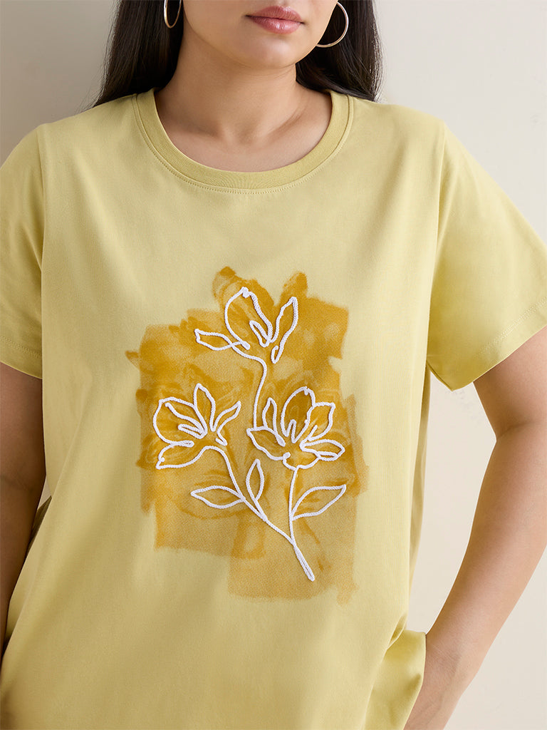Gia Yellow Floral Printed Cotton T-Shirt