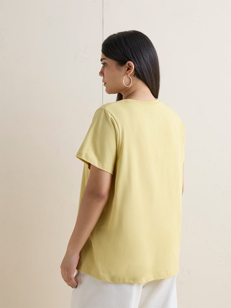 Gia Yellow Floral Printed Cotton T-Shirt