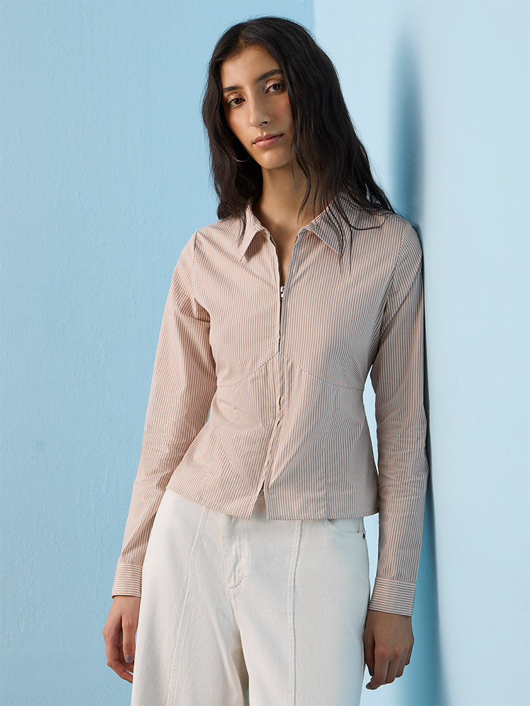 Nuon Beige Striped Cotton Shirt