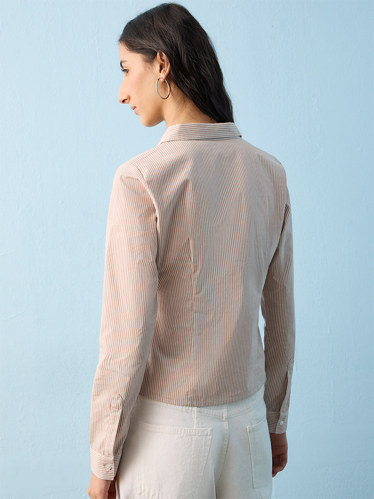Nuon Beige Striped Cotton Shirt