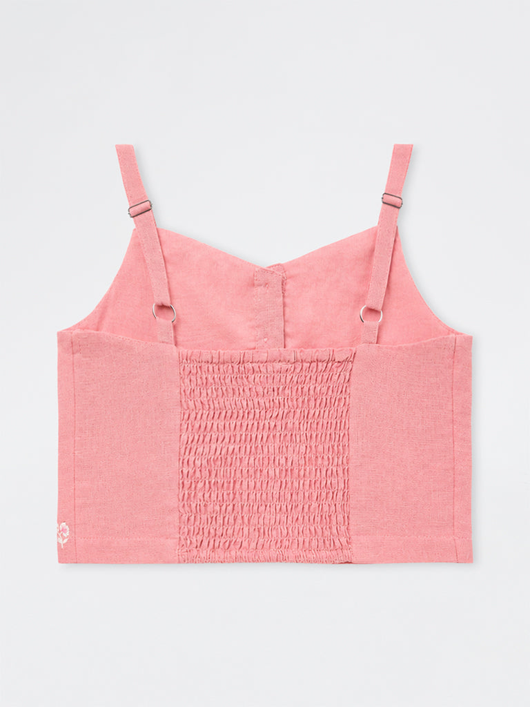 Utsa Kids Girls Pink Floral Embroidered Cotton-Blend Top (8 - 14 yrs)