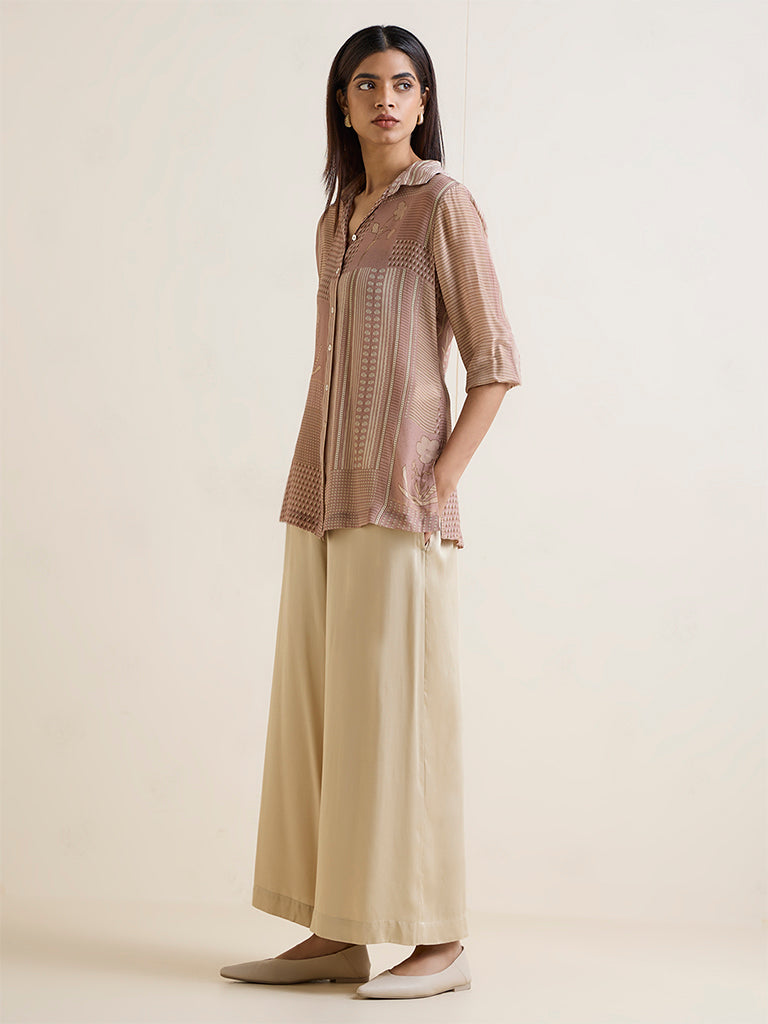 Zuba Beige Solid Palazzos