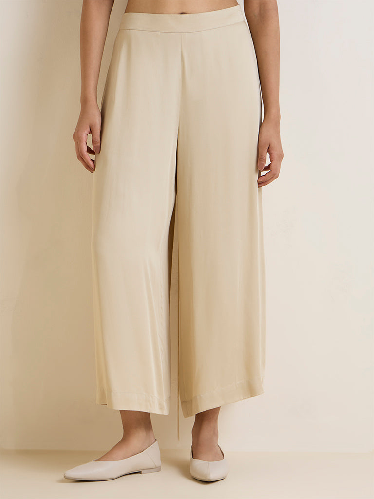Zuba Beige Solid Palazzos