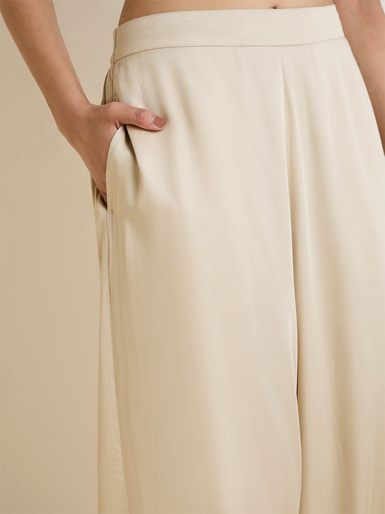 Zuba Beige Solid Palazzos