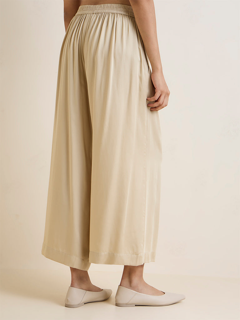 Zuba Beige Solid Palazzos