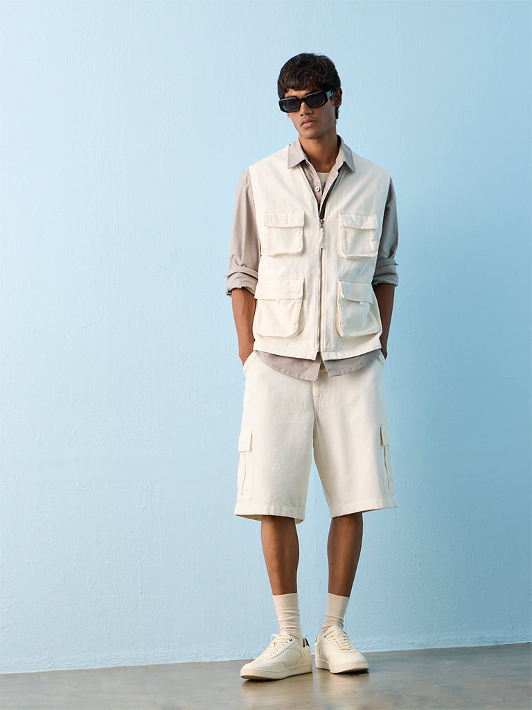 Nuon Off-White Pocket-Detailed Relaxed-Fit Denim Jacket
