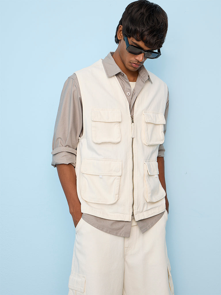 Nuon Off-White Pocket-Detailed Relaxed-Fit Denim Jacket