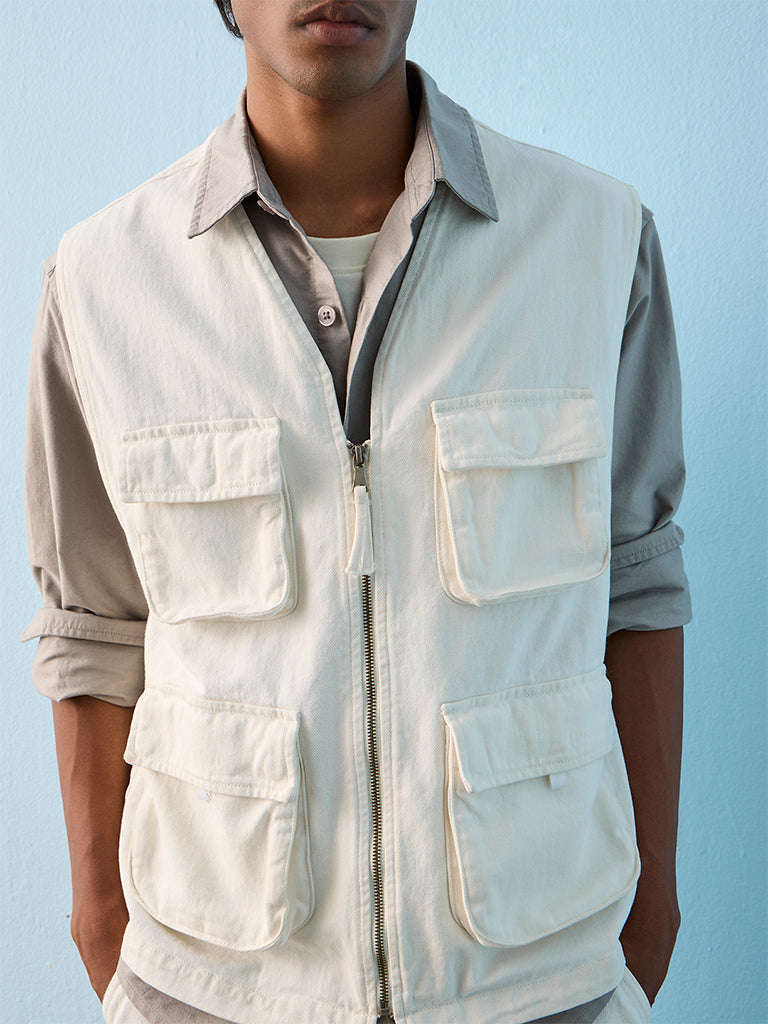 Nuon Off-White Pocket-Detailed Relaxed-Fit Denim Jacket