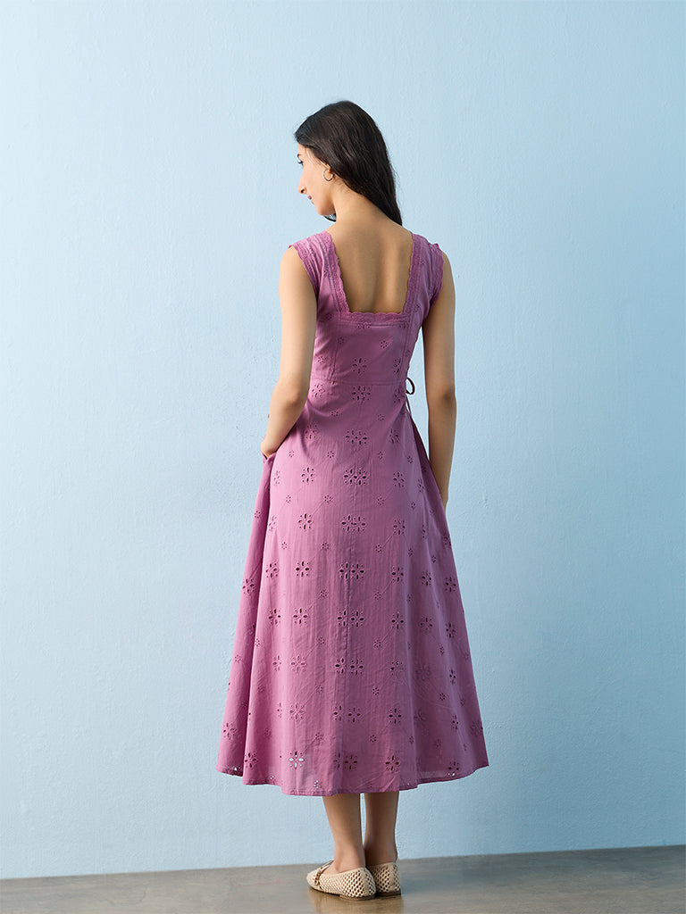 Bombay Paisley Lilac Schiffli Embroidered Cotton A-Line Dress