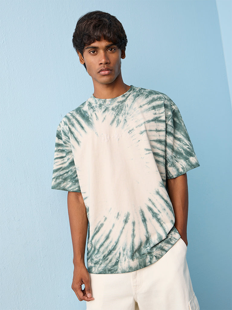 Nuon Green Tie-Dye Printed Relaxed-Fit Cotton T-Shirt