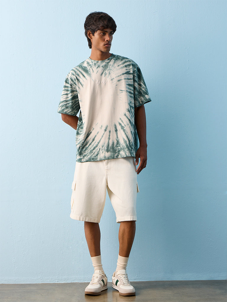 Nuon Green Tie-Dye Printed Relaxed-Fit Cotton T-Shirt