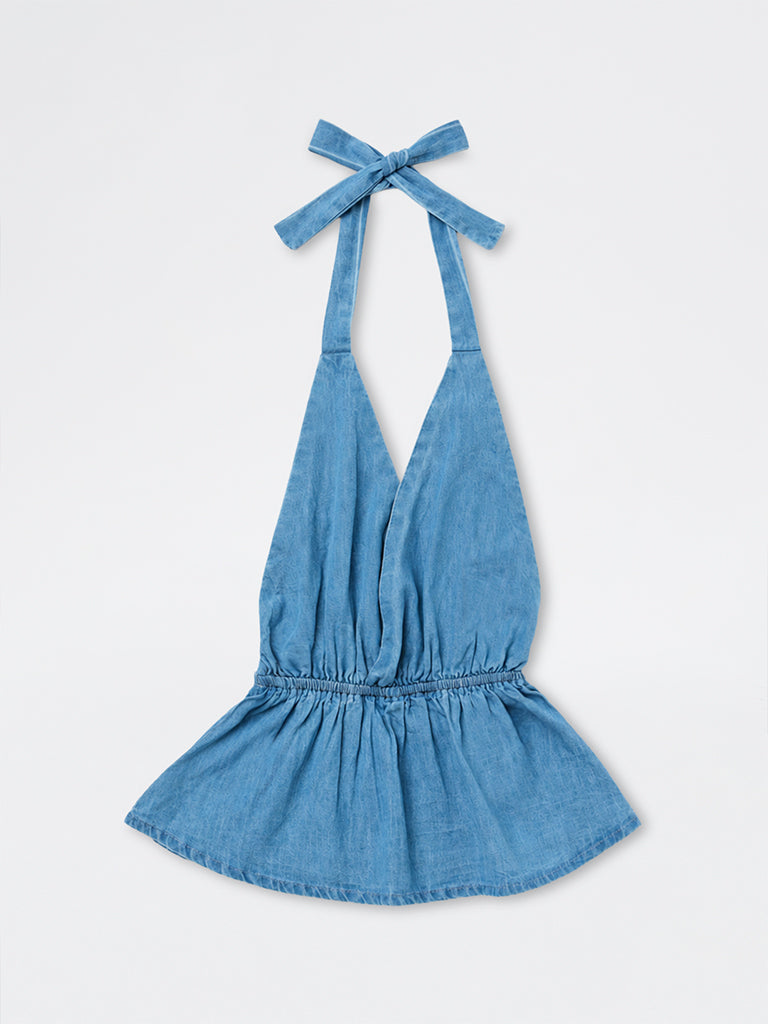 Girls Blue Denim Halter-Neck Top