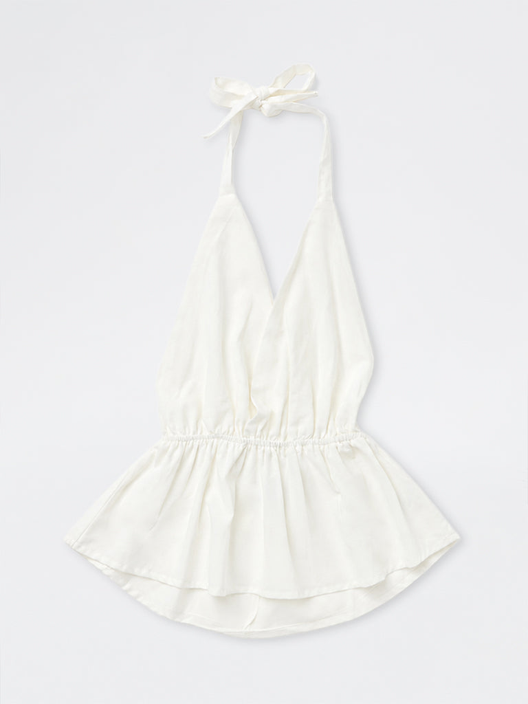 Girls White Halter Neck Peplum Top