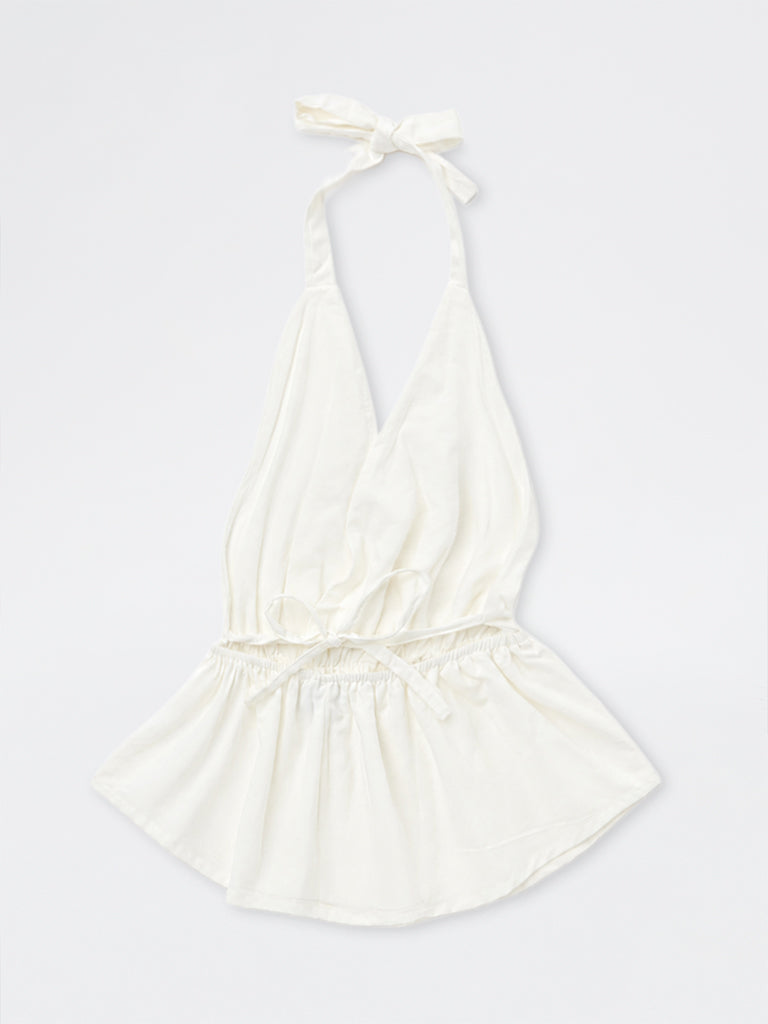 Girls White Halter Neck Peplum Top