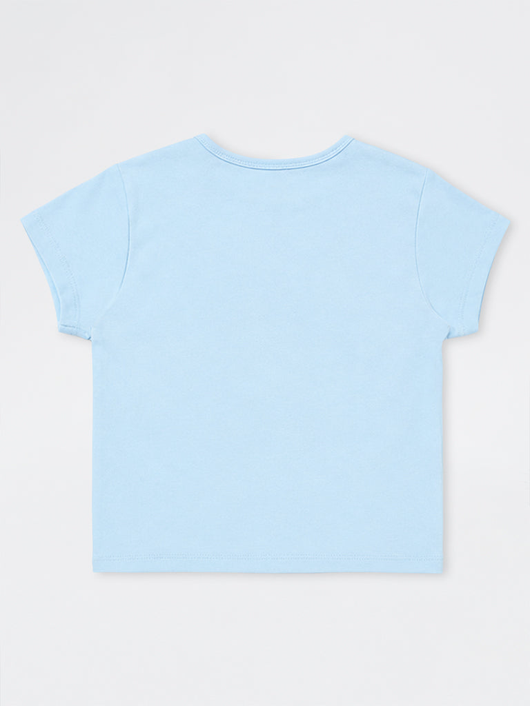Girls Blue Beach-Inspired Cotton-Blend T-Shirt