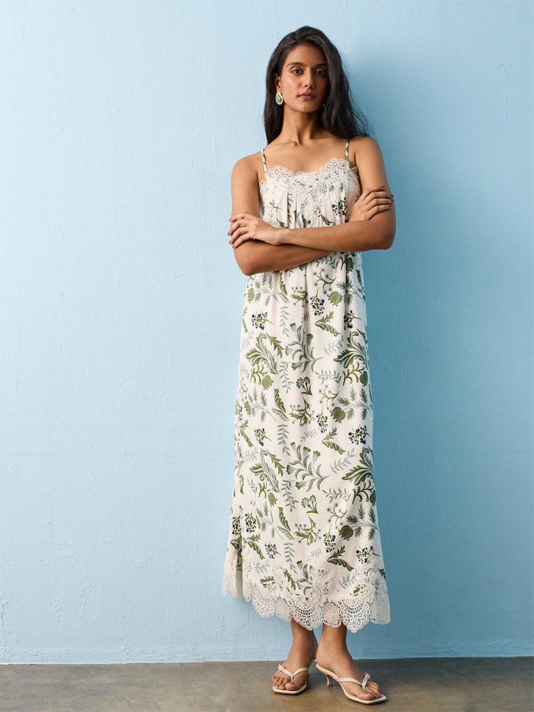 LOV Off-White Botanical Printed A-Line Dress