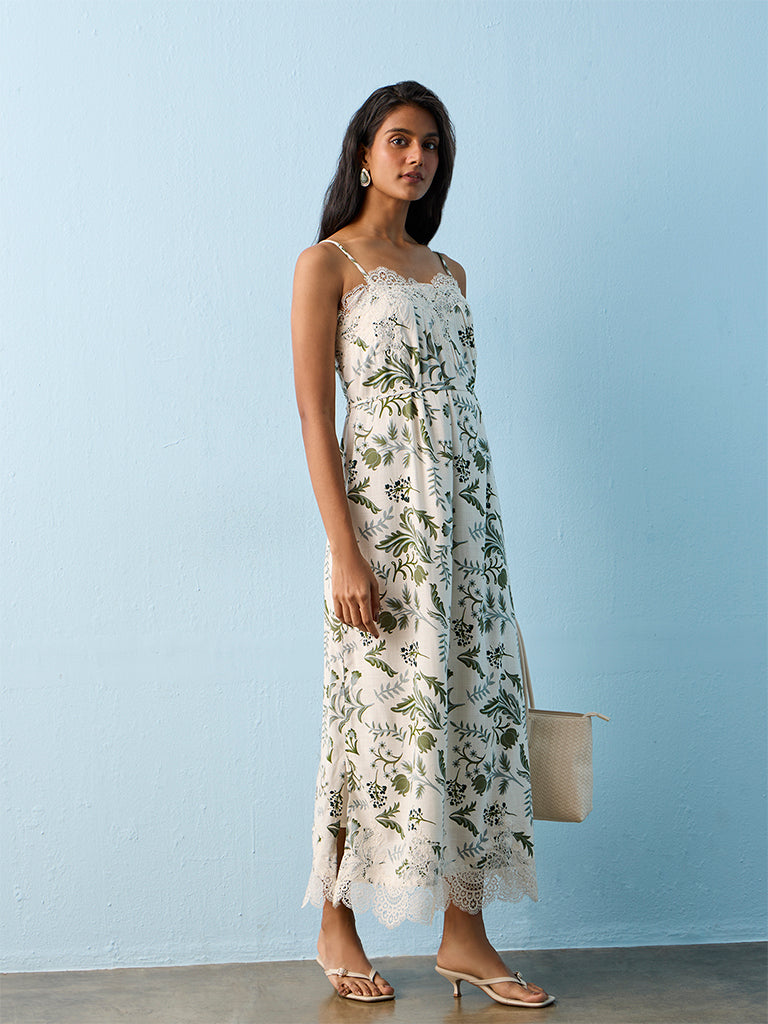 LOV Off-White Botanical Printed A-Line Dress