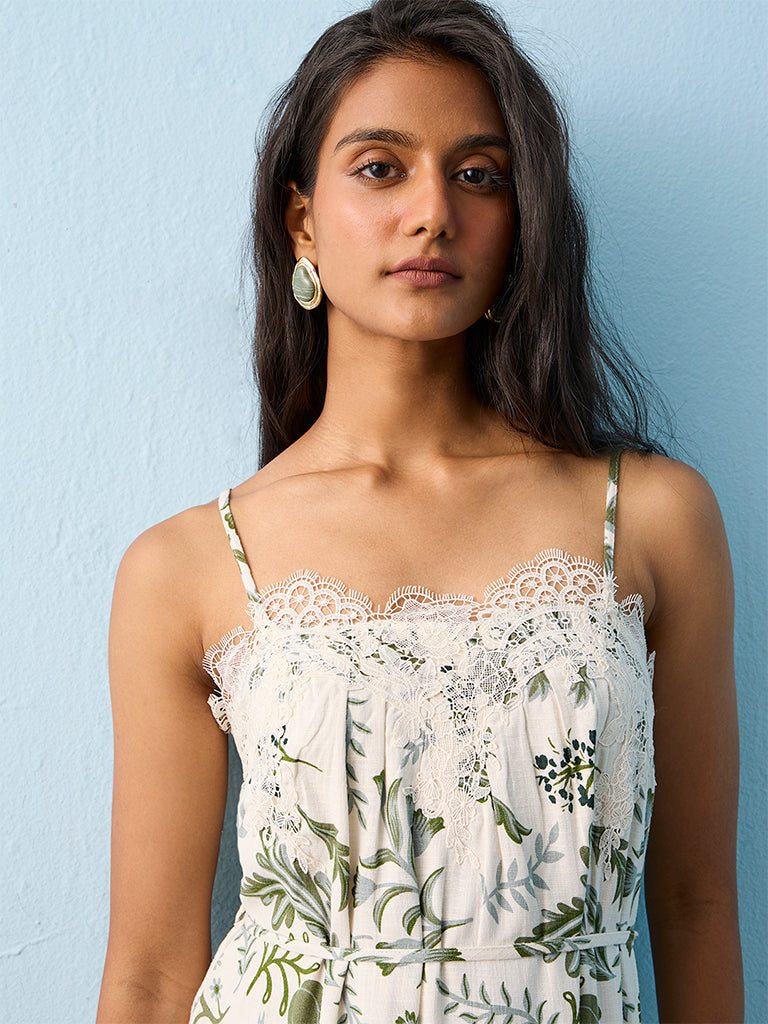 LOV Off-White Botanical Printed A-Line Dress