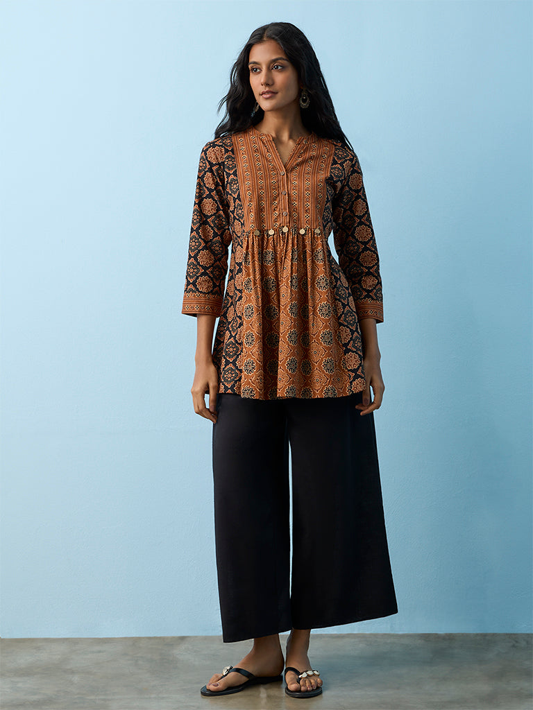 Utsa Black Printed Cotton Tunic