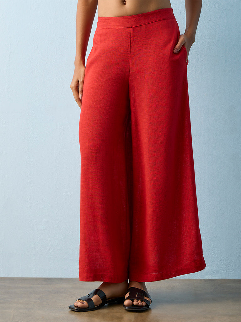 Utsa Red Solid Pants