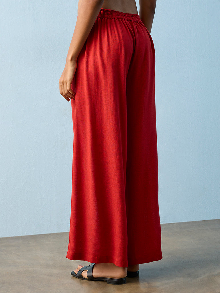 Utsa Red Solid Pants