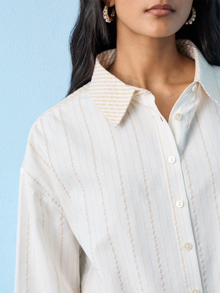 LOV Light Beige Striped Cotton Shirt