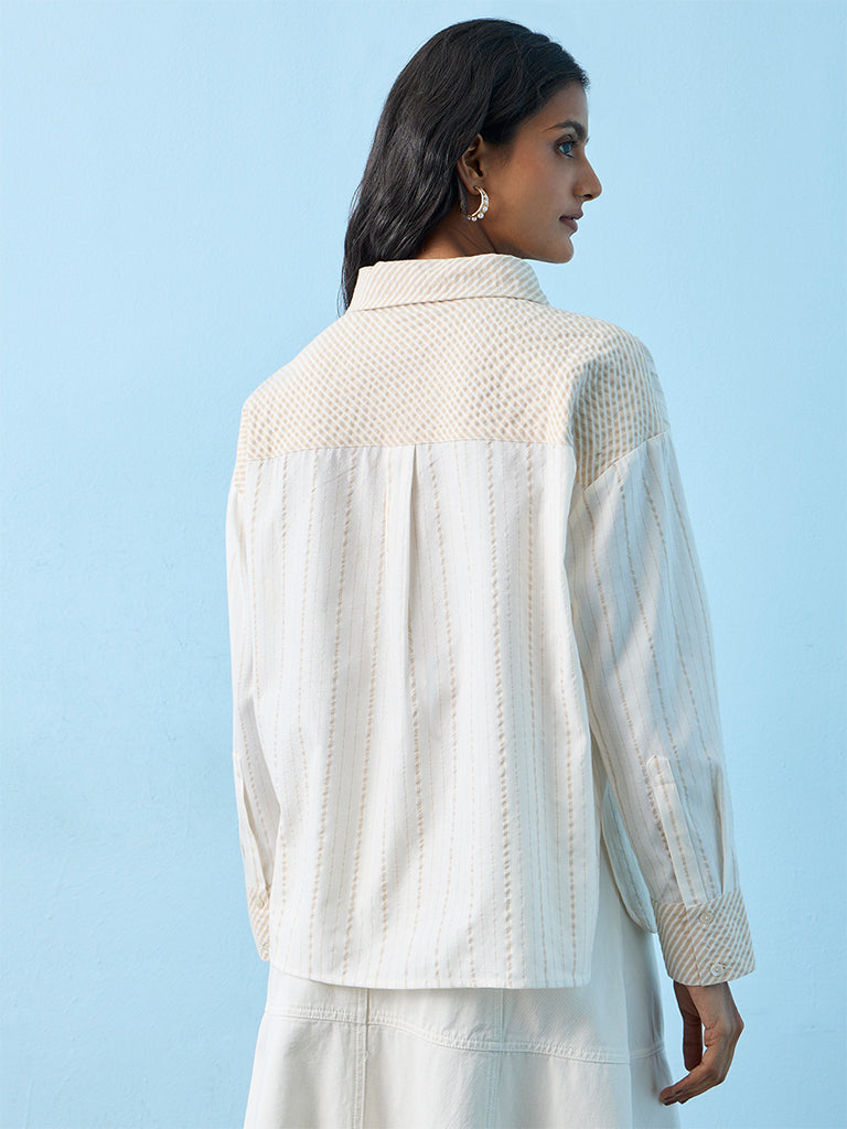 LOV Light Beige Striped Cotton Shirt