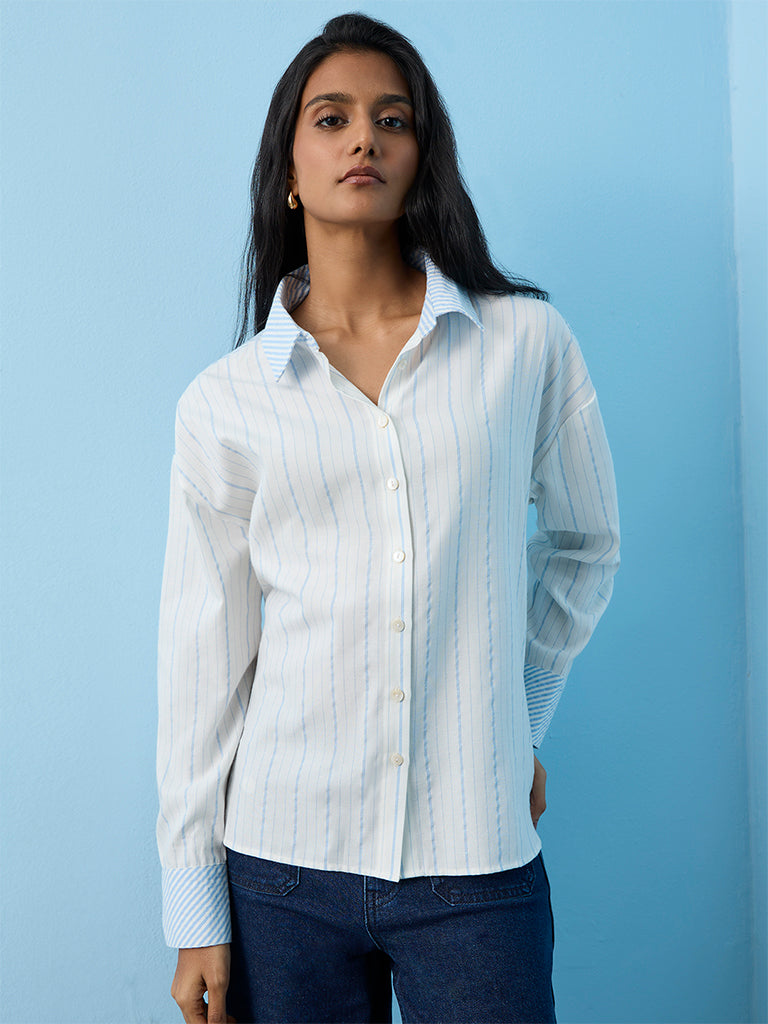 LOV Blue Striped Cotton Shirt