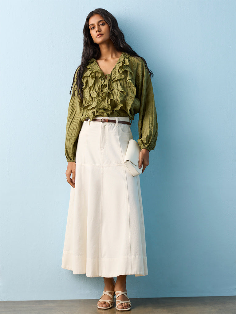 LOV Green Ruffled Blouse