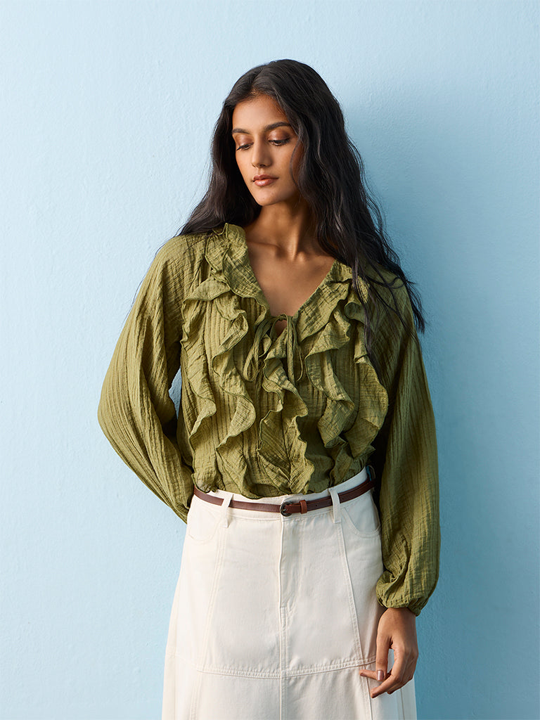 LOV Green Ruffled Blouse