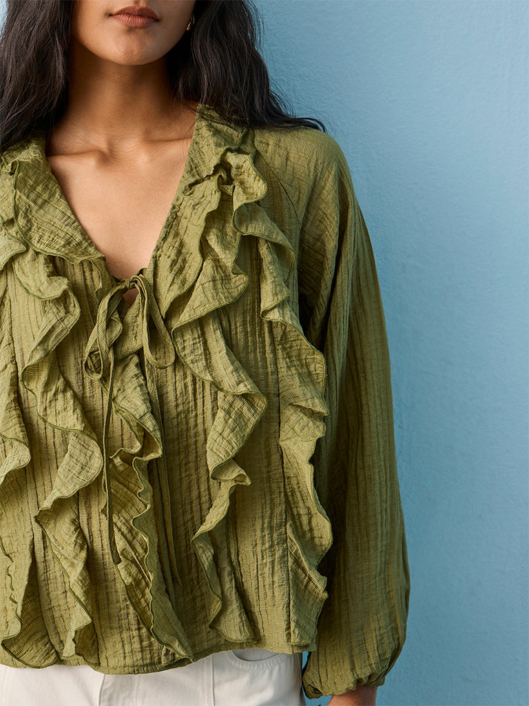 LOV Green Ruffled Blouse