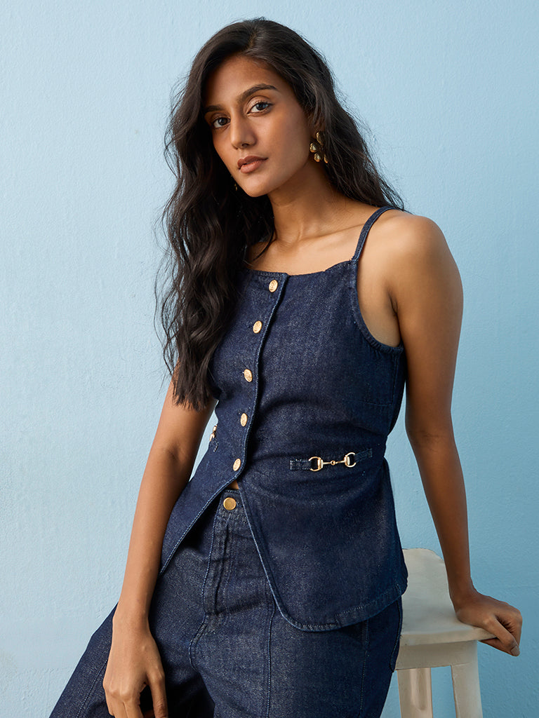 LOV Dark Blue Denim Top