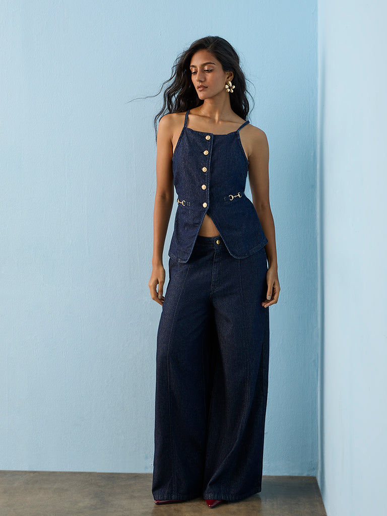 LOV Dark Blue Denim Top