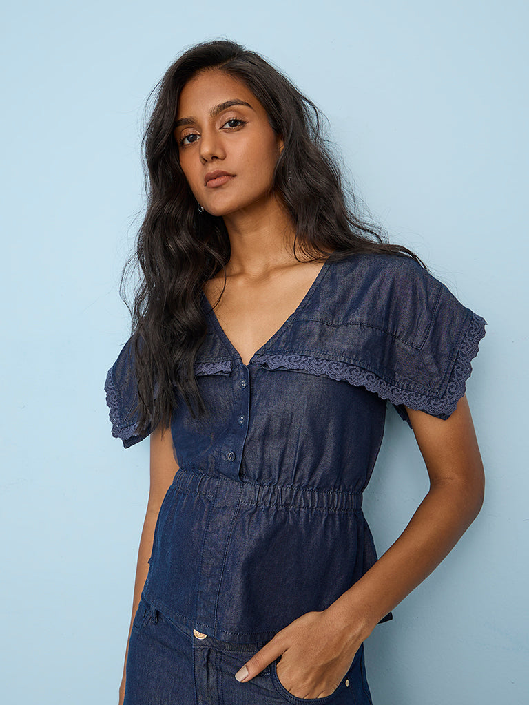 LOV Dark Blue Denim Top