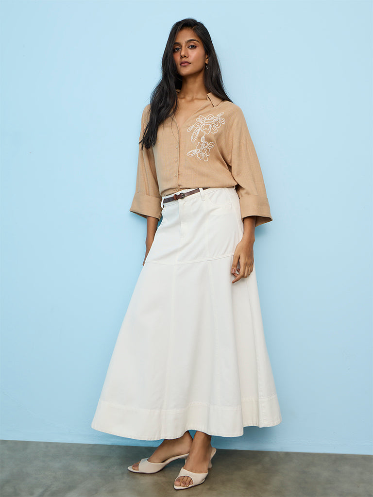 LOV Beige Floral Embroidered Shirt