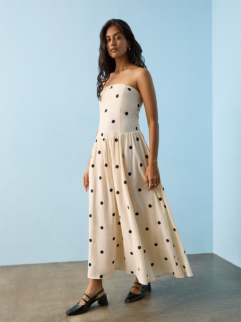 LOV Off-White Polka Dot Tube Dress