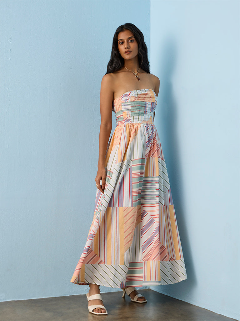 LOV Multicolour Striped Cotton Tube Dress