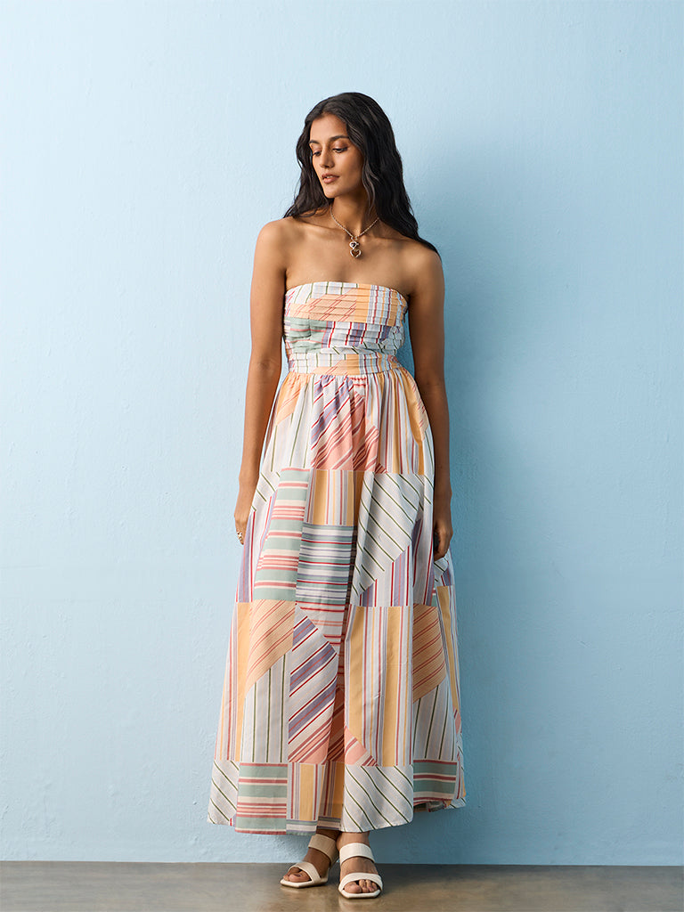 LOV Multicolour Striped Cotton Tube Dress