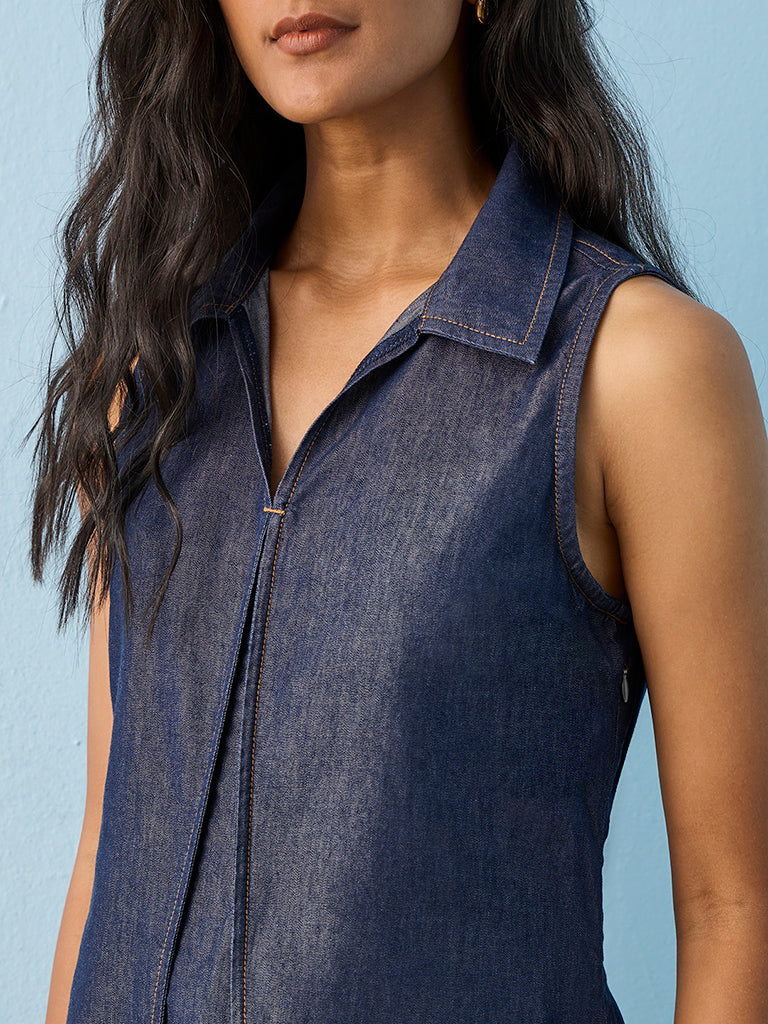 LOV Dark Blue Denim A-Line Dress