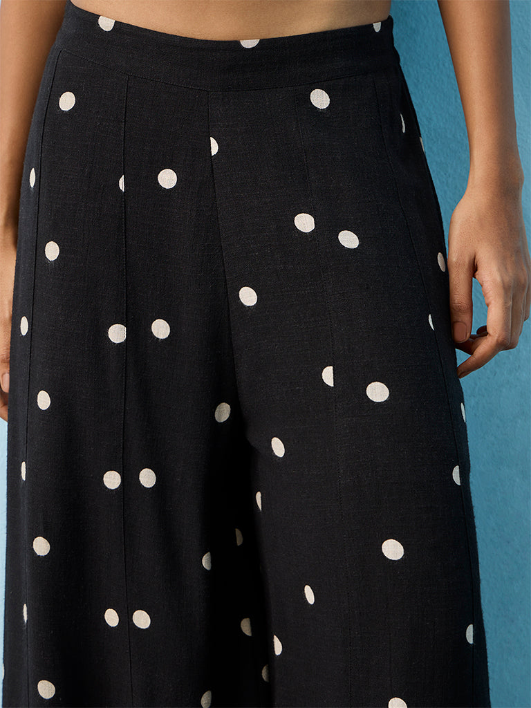 LOV Black Polka Dot Printed High-Rise Pants