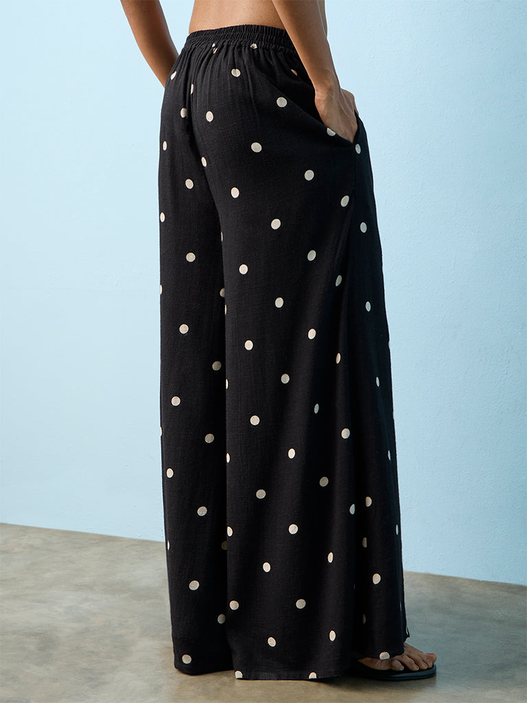 LOV Black Polka Dot Printed High-Rise Pants