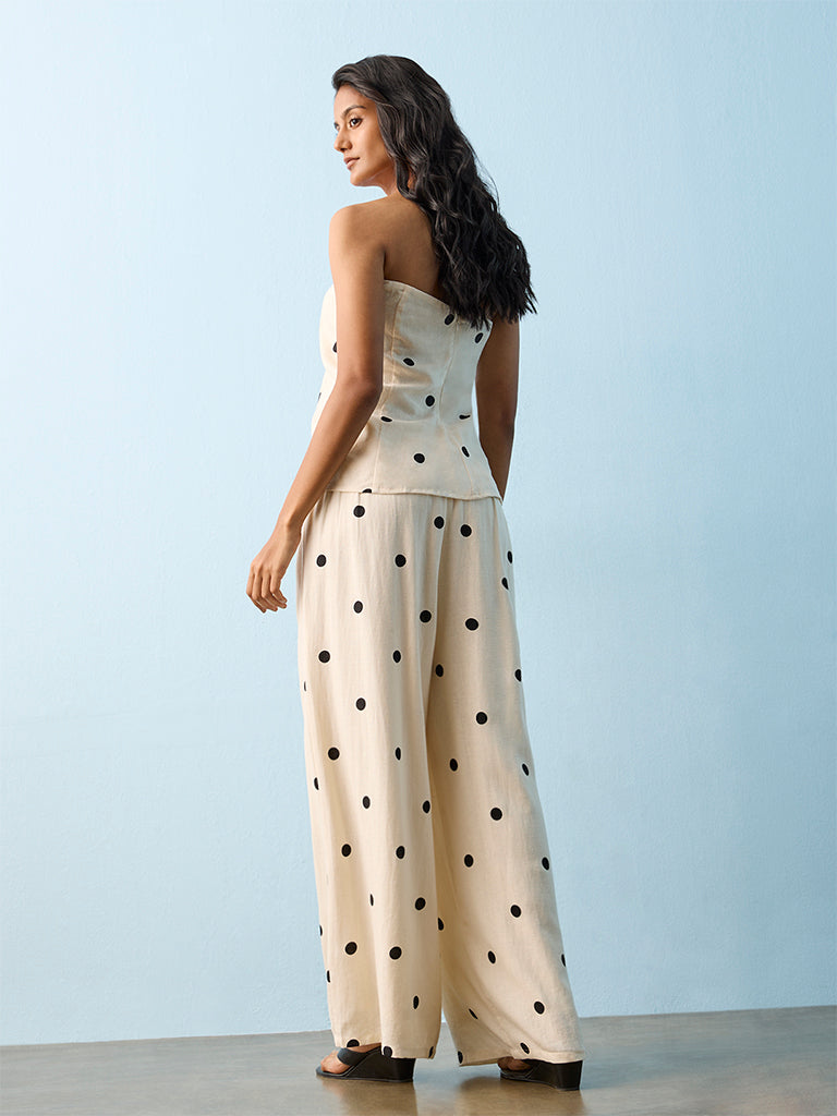 LOV Off-White Polka Dot High-Rise Cotton Pants
