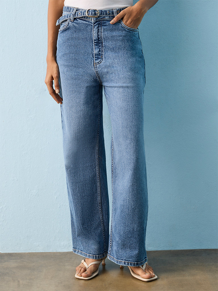 LOV Light Blue High-Rise Jeans with Belt