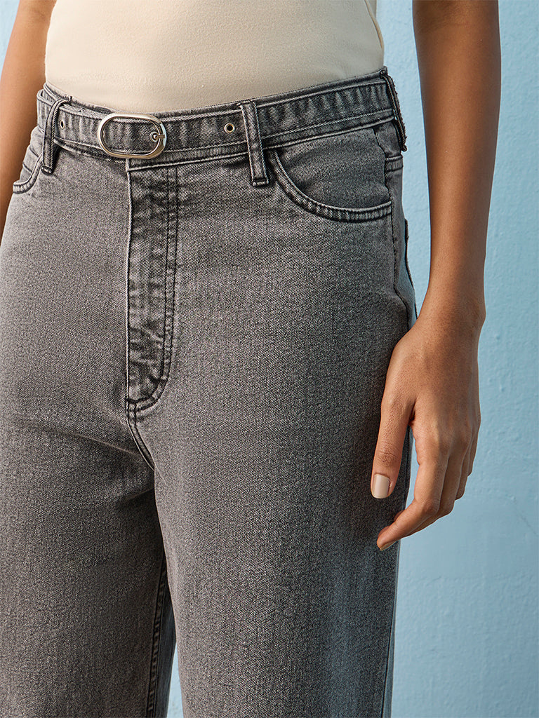LOV Dark Grey Washed High-Rise Jeans with Belt