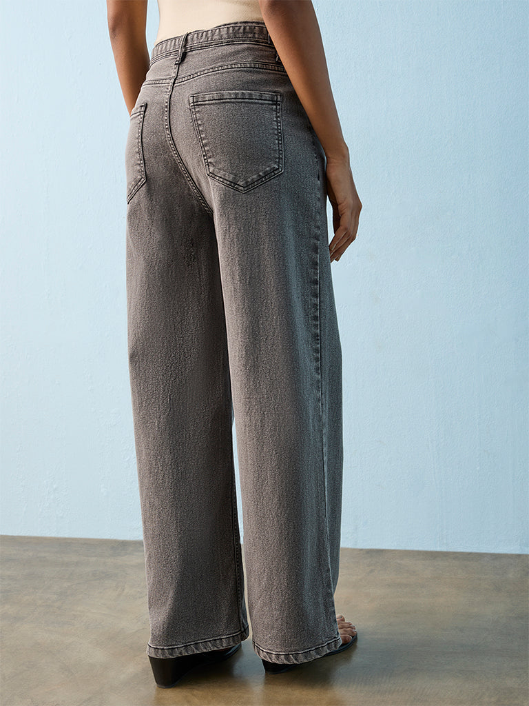 LOV Dark Grey Washed High-Rise Jeans with Belt