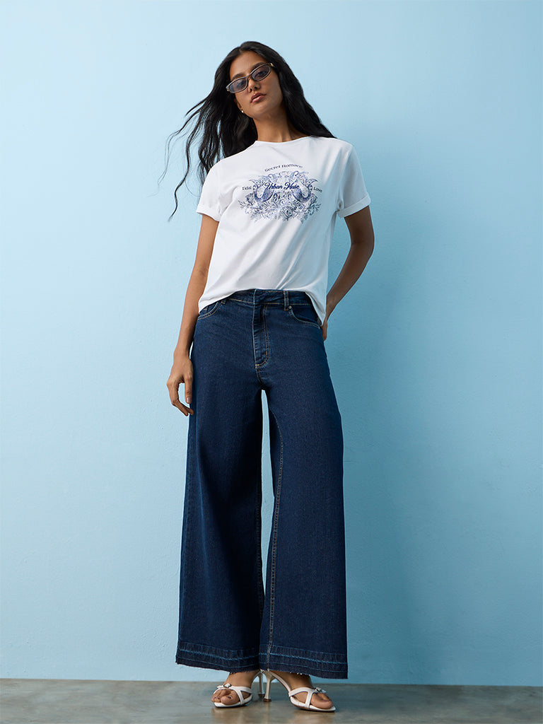 LOV Dark Blue High-Rise Wide-Leg Jeans