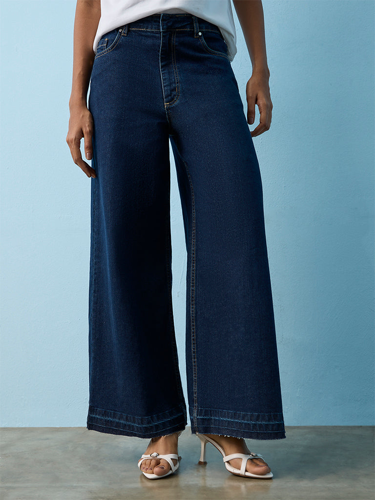 LOV Dark Blue High-Rise Wide-Leg Jeans