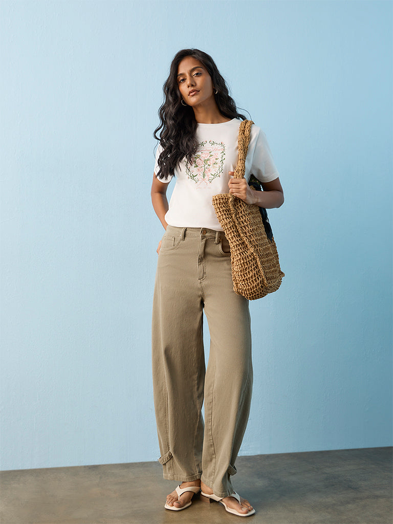 LOV Olive Barrel-Fit High-Rise Jeans