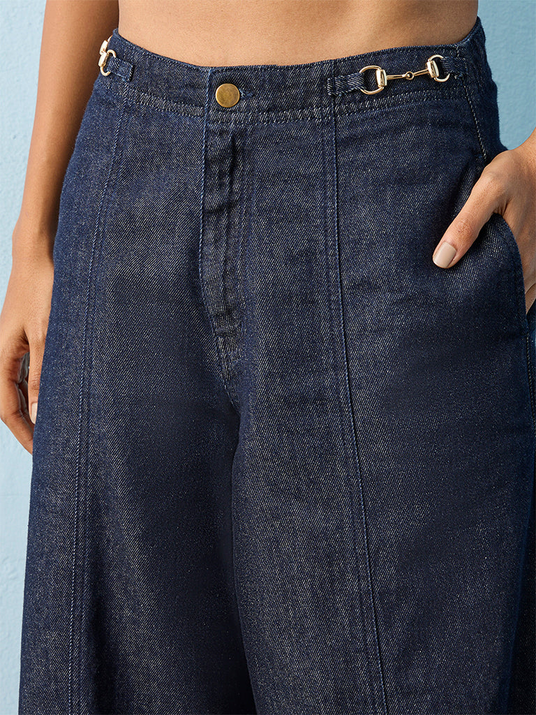 LOV Dark Blue Flared High-Rise Jeans