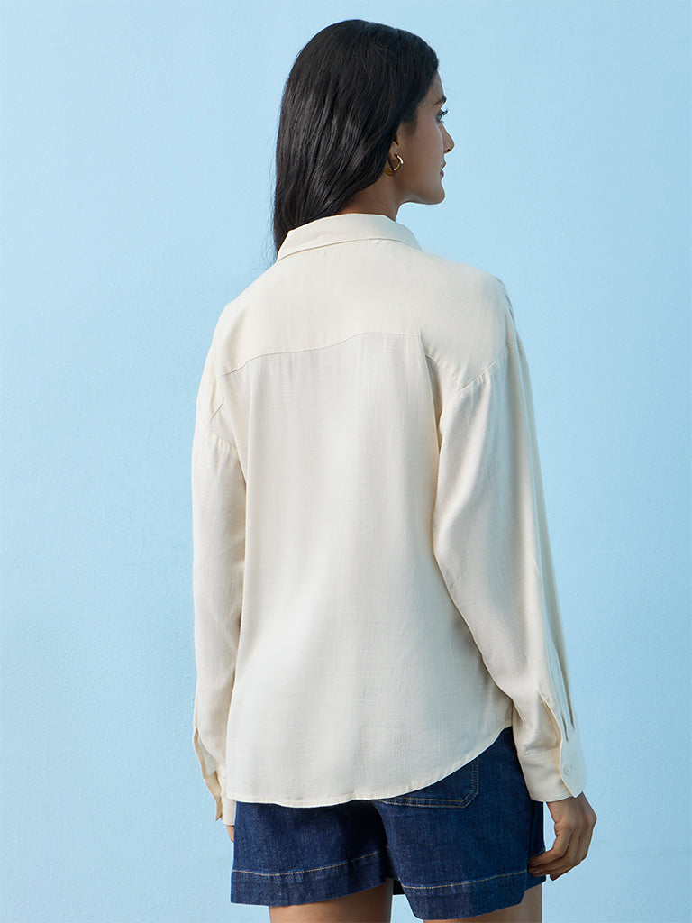 LOV Off-White Floral Embroidered Shirt